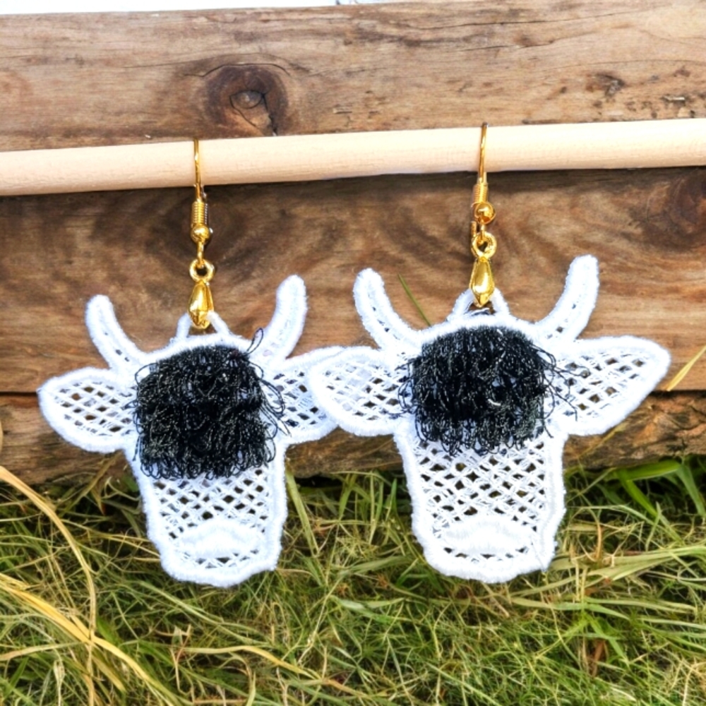 Embroidered Lace Cow Ear-rings